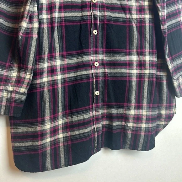 Soft Surroundings Pink Black Plaid Flannel Button Down Tunic Size 1X - Picture 3 of 12